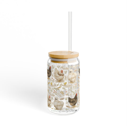 Chicken Glass Can Cup with Bamboo Lid – Fort Fluffy Butt Iced Coffee Tumbler