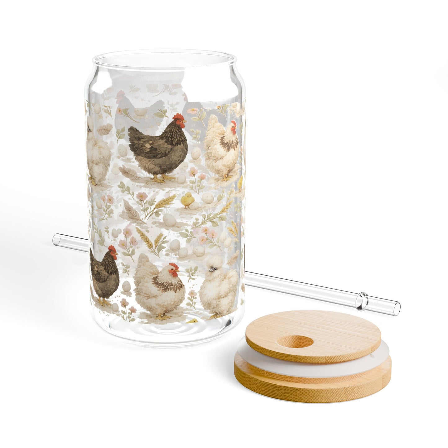 Chicken Glass Can Cup with Bamboo Lid – Fort Fluffy Butt Iced Coffee Tumbler