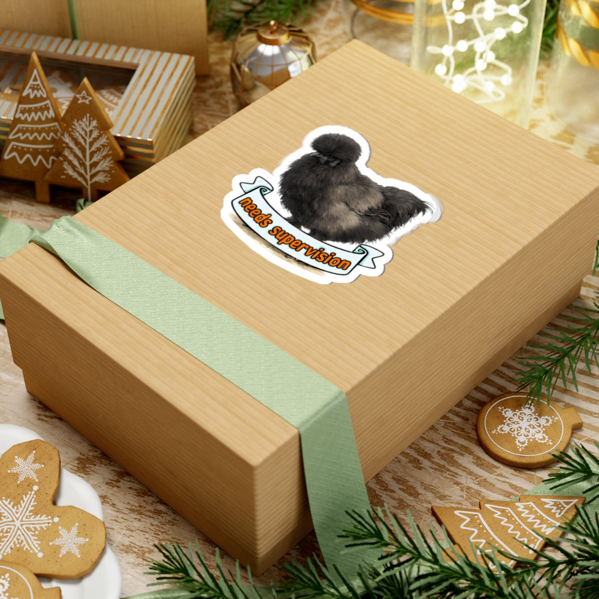 Needs Supervision Basil The Silkie Chicken Sticker | Kiss-Cut Sticker