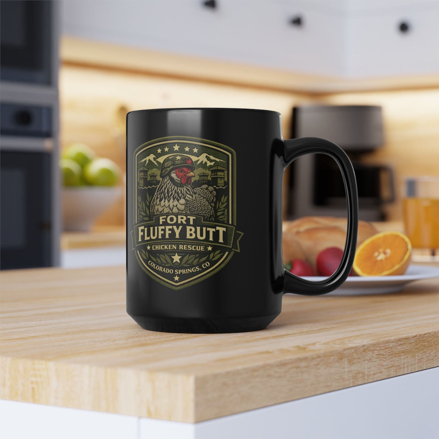 Fort Fluffy Butt Logo Mug Black 15oz | Brahma Mama the Dark Brahma