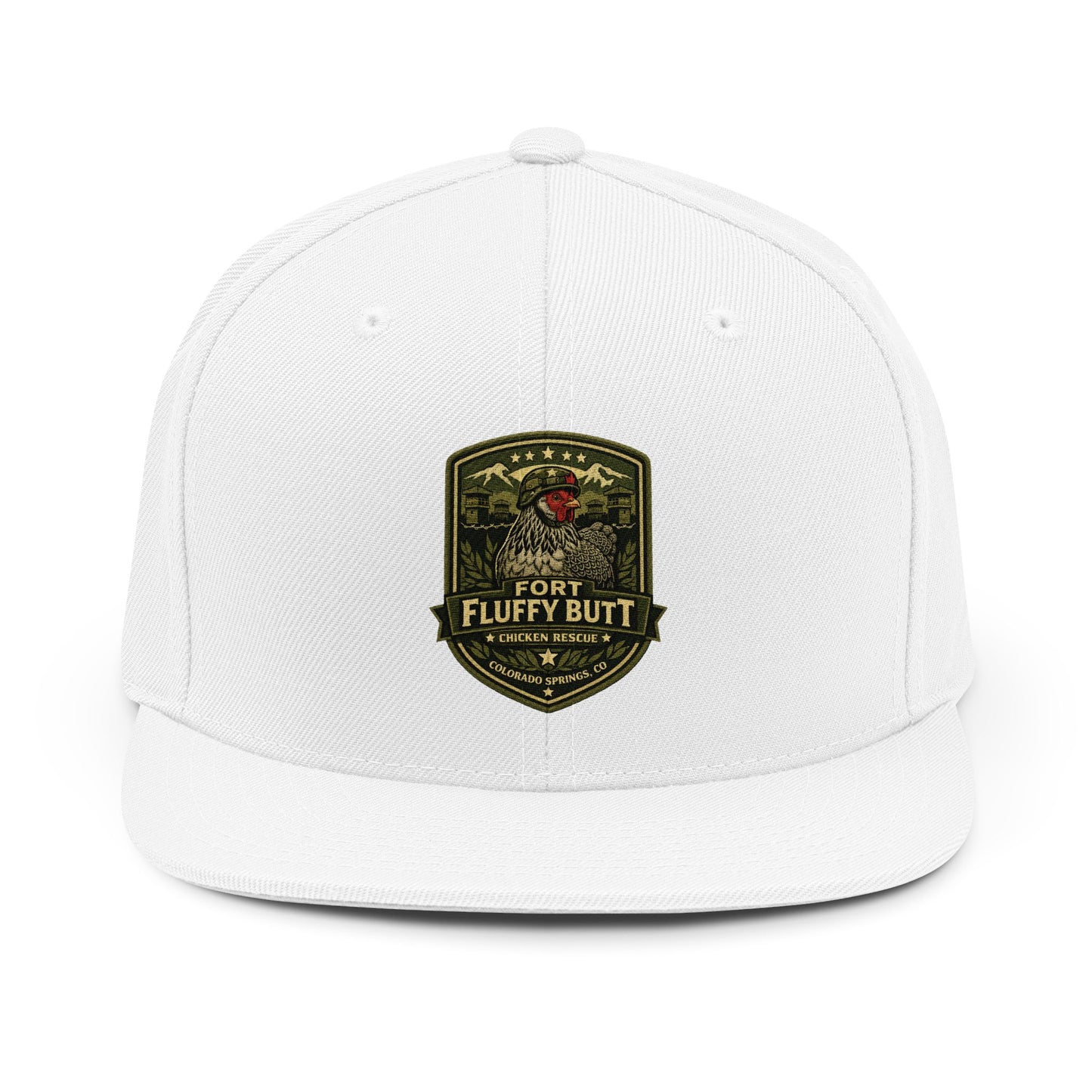 Fort Fluffy Butt Logo Snapback Hat – Structured Flat Bill Chicken Cap