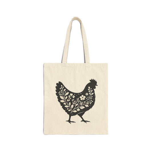 Floral Chicken Tote Bag | Cotton Canvas Tote