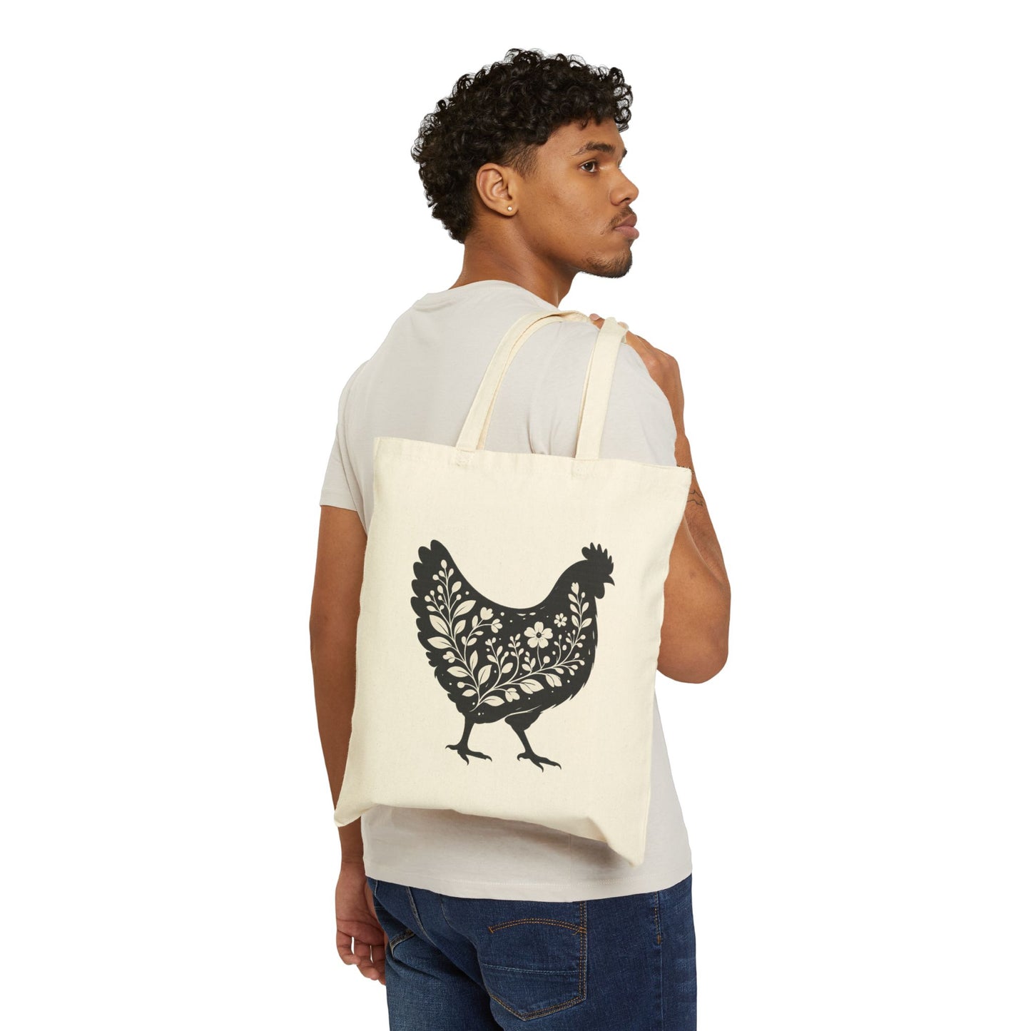 Floral Chicken Tote Bag | Cotton Canvas Tote