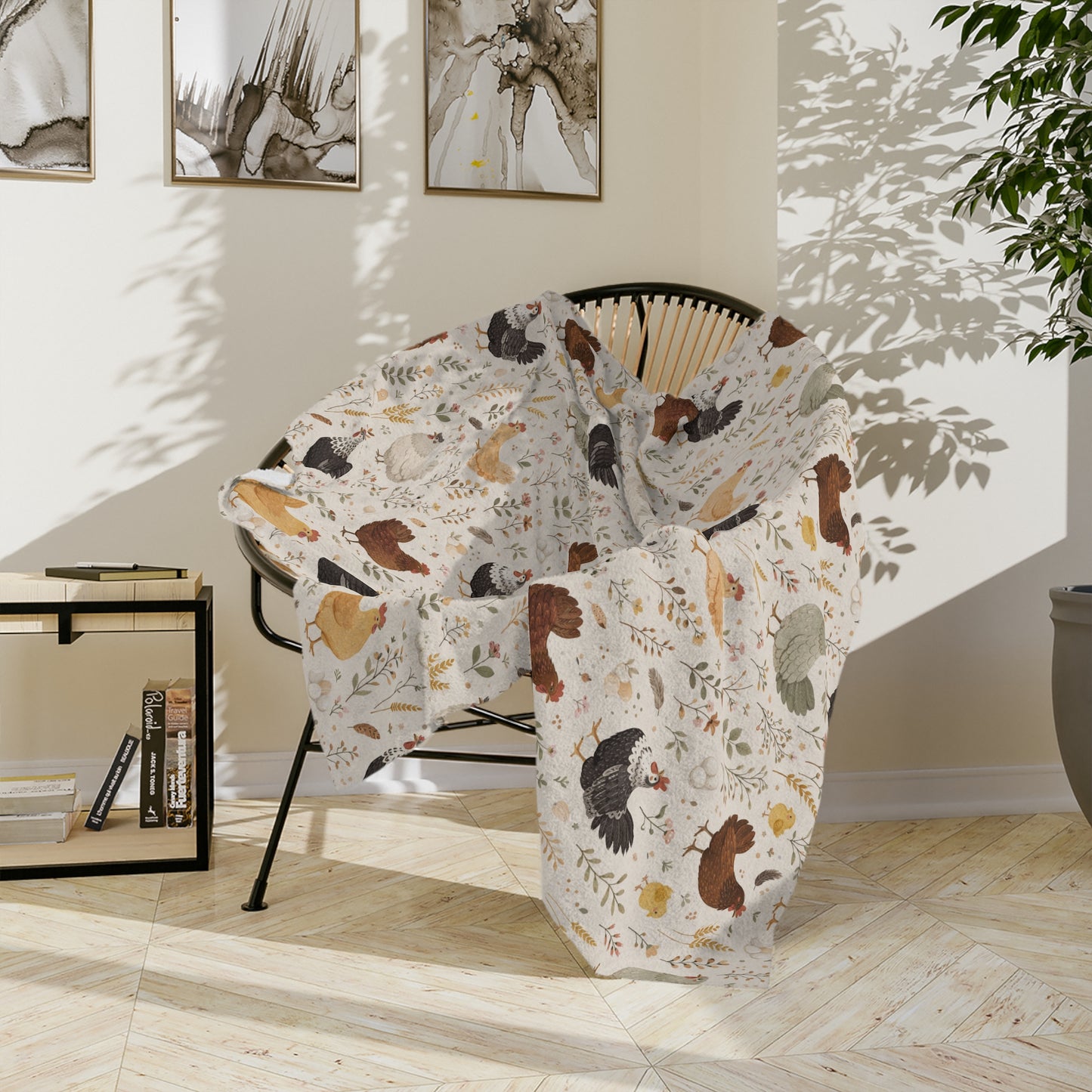 Chicken Pattern Velveteen Blanket – Cozy Farmhouse Throw for Chicken Lovers