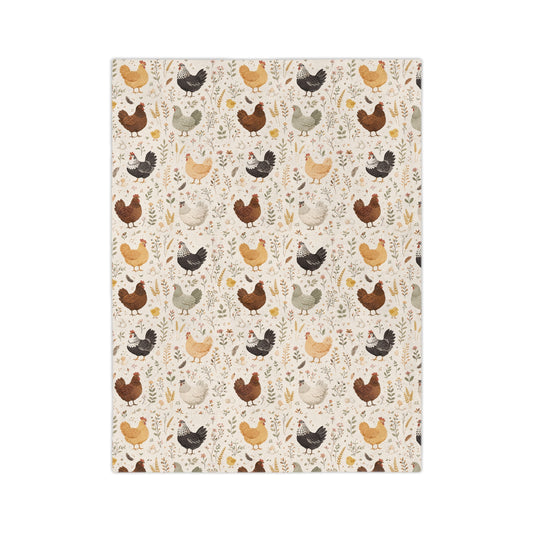 Chicken Pattern Velveteen Blanket – Cozy Farmhouse Throw for Chicken Lovers