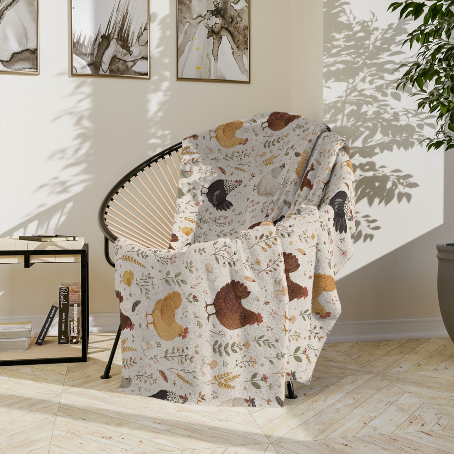 Chicken Pattern Velveteen Blanket – Cozy Farmhouse Throw for Chicken Lovers