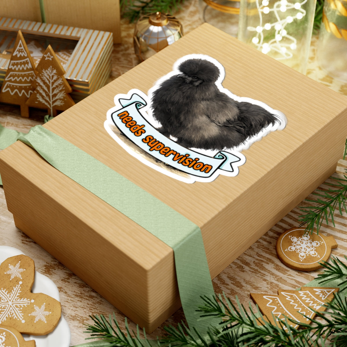 Needs Supervision Basil The Silkie Chicken Sticker | Kiss-Cut Sticker