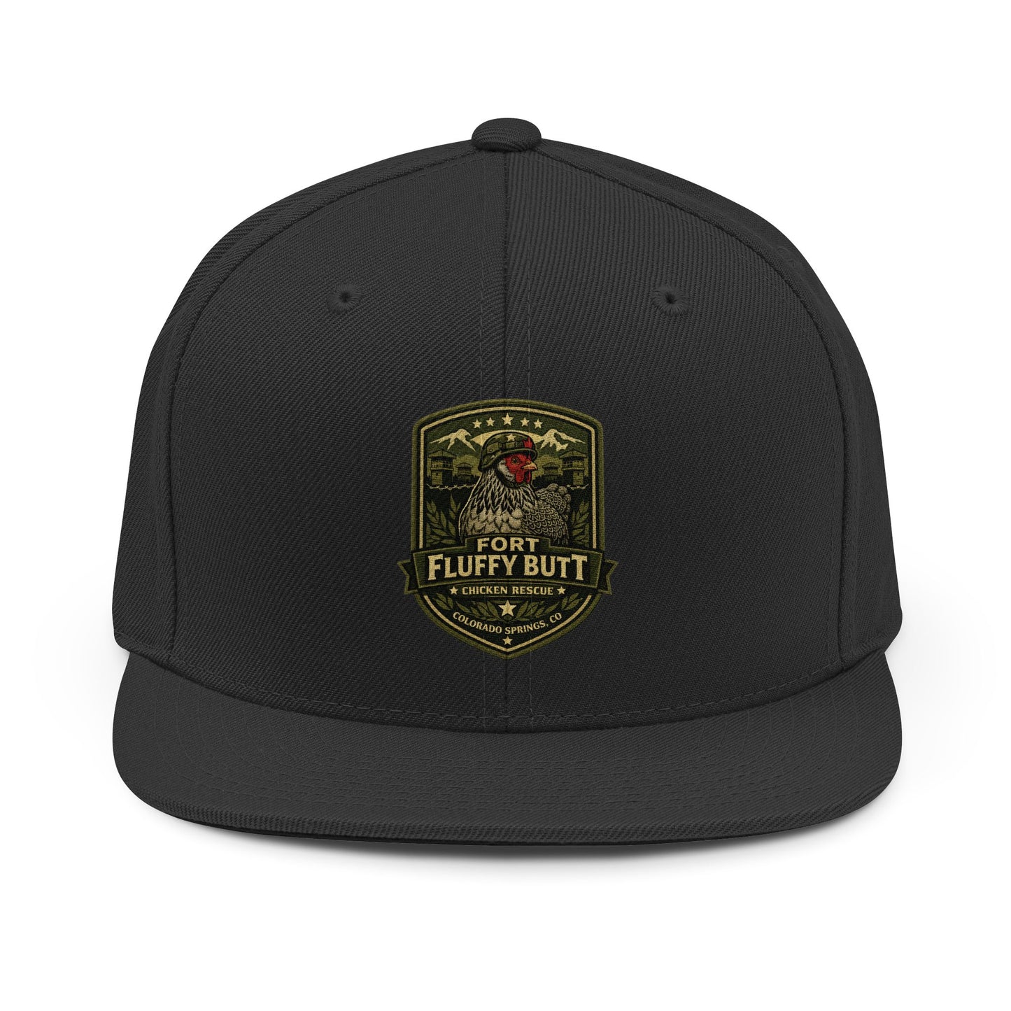 Fort Fluffy Butt Logo Snapback Hat – Structured Flat Bill Chicken Cap