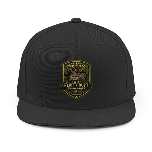 Fort Fluffy Butt Logo Snapback Hat – Structured Flat Bill Chicken Cap