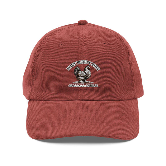 Fort Fluffy Butt Vintage Corduroy Hat – Embroidered Chicken Logo Cap