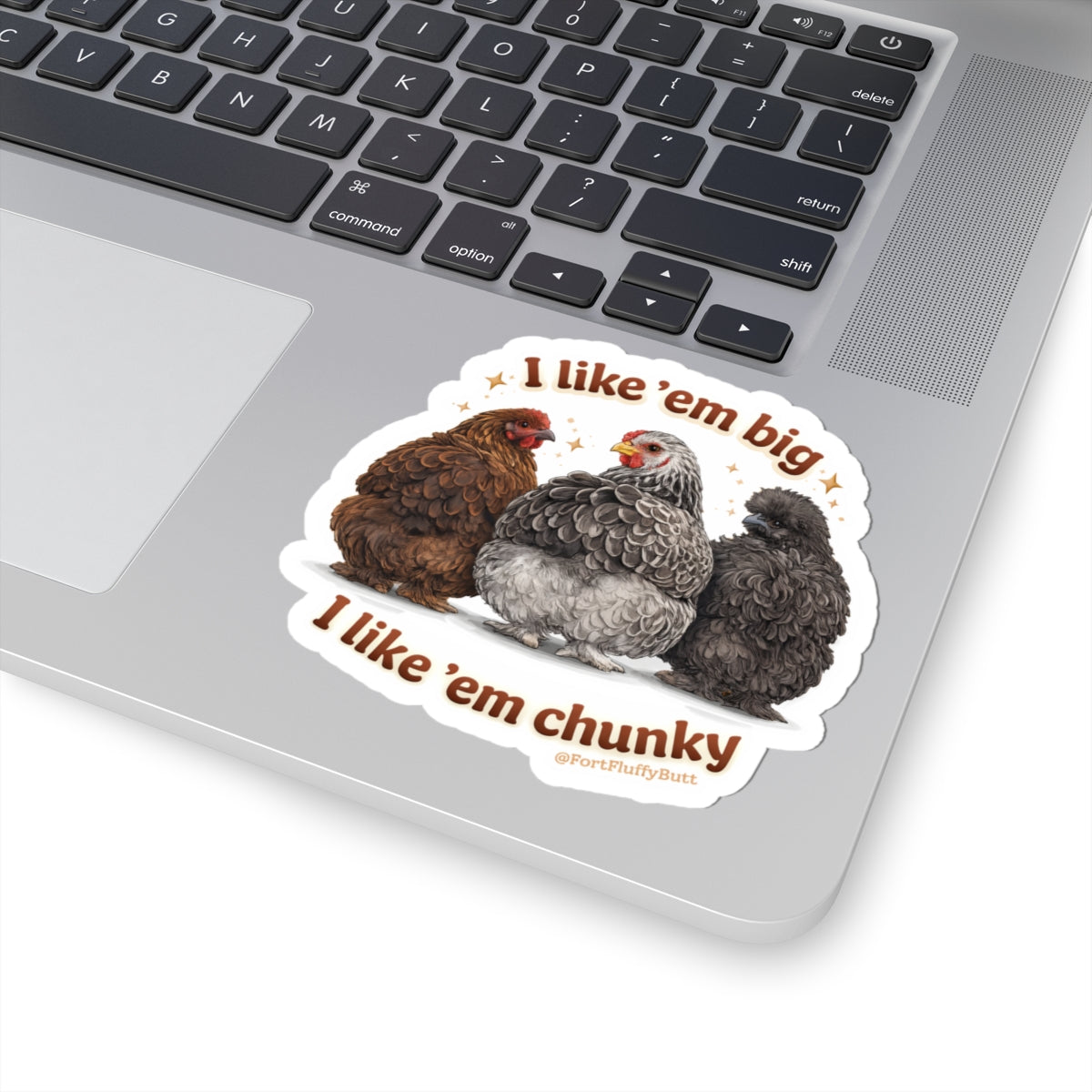 I Like ’Em Big, I Like ’Em Chunky Chicken Sticker — Jazzy, Brahma Mama & Big Silk The Rescue Chickens