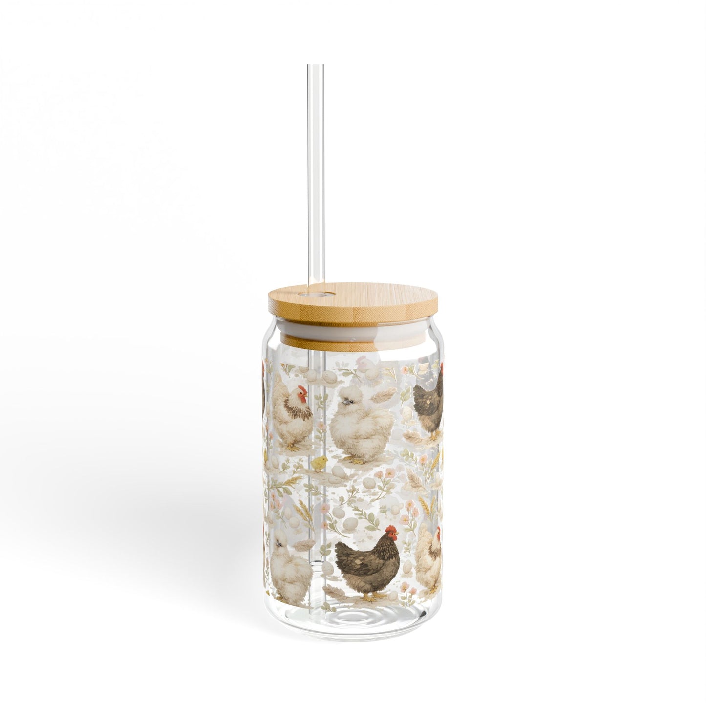 Chicken Glass Can Cup with Bamboo Lid – Fort Fluffy Butt Iced Coffee Tumbler