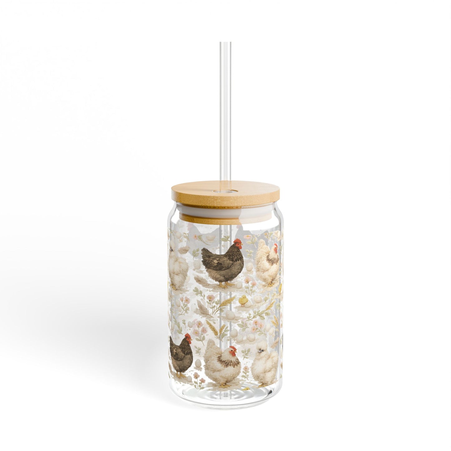 Chicken Glass Can Cup with Bamboo Lid – Fort Fluffy Butt Iced Coffee Tumbler
