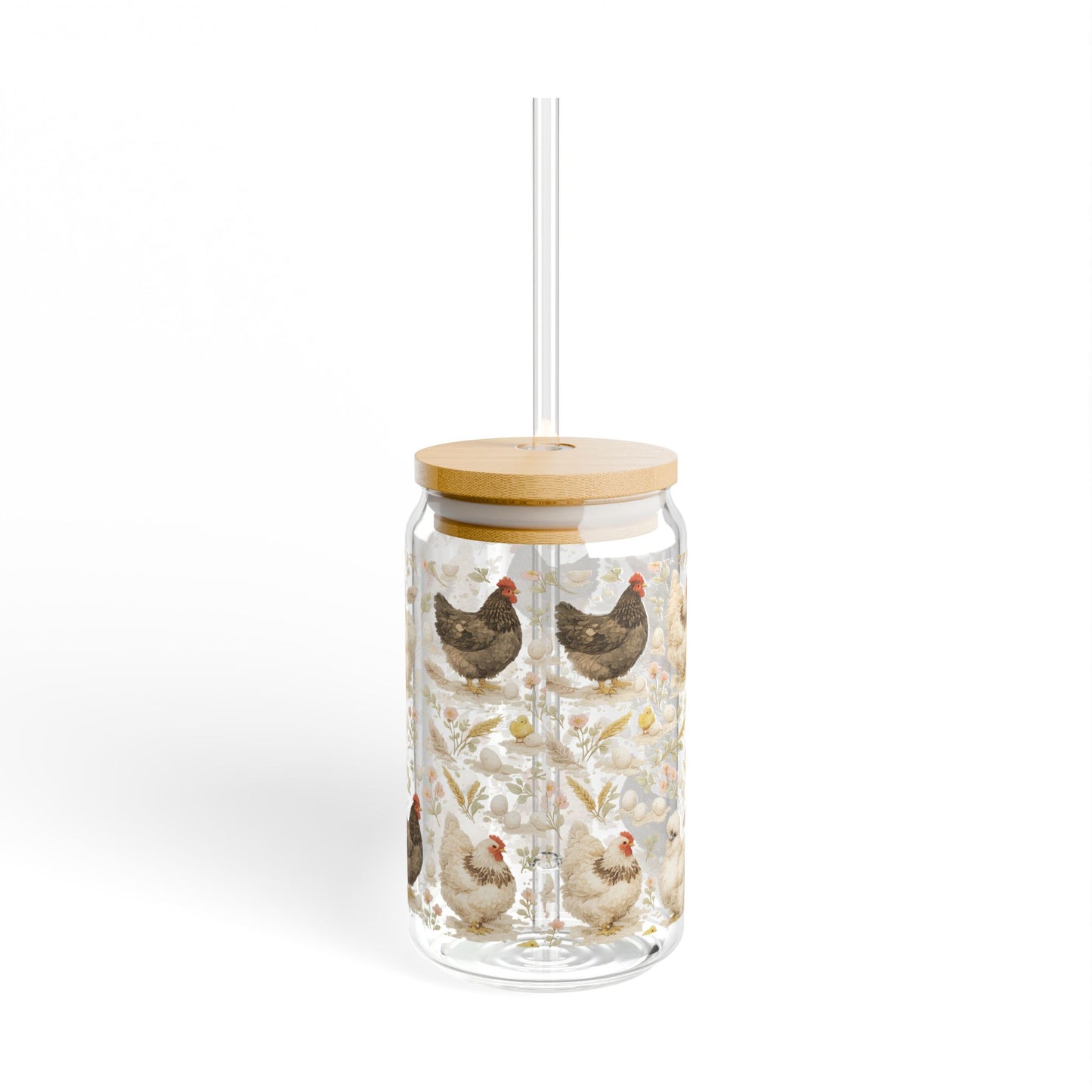 Chicken Glass Can Cup with Bamboo Lid – Fort Fluffy Butt Iced Coffee Tumbler