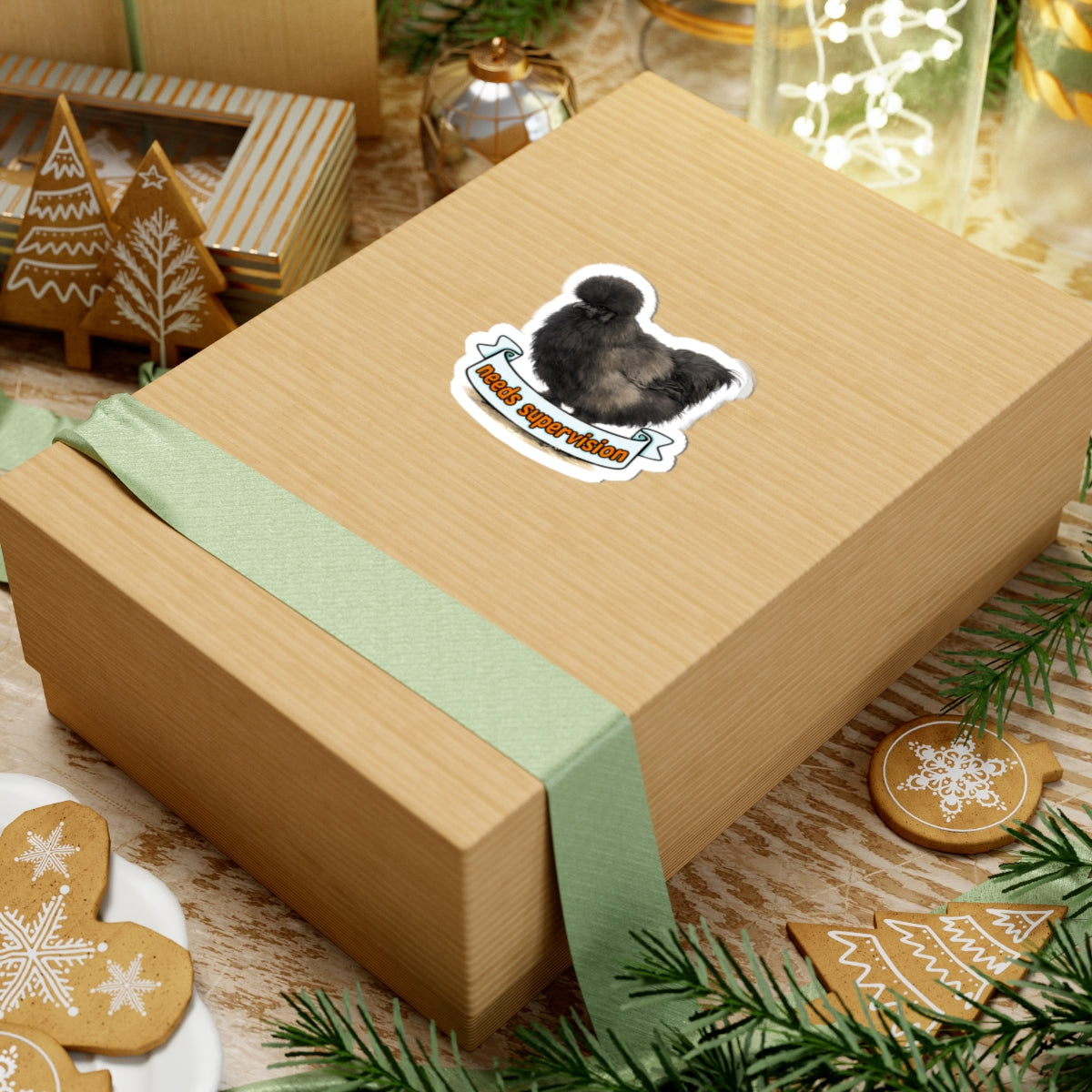 Needs Supervision Basil The Silkie Chicken Sticker | Kiss-Cut Sticker