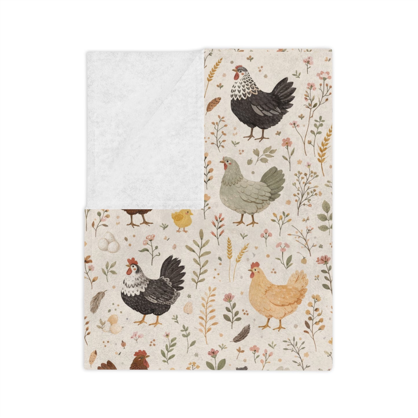 Chicken Pattern Velveteen Blanket – Cozy Farmhouse Throw for Chicken Lovers