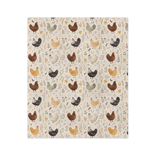 Chicken Pattern Velveteen Blanket – Cozy Farmhouse Throw for Chicken Lovers
