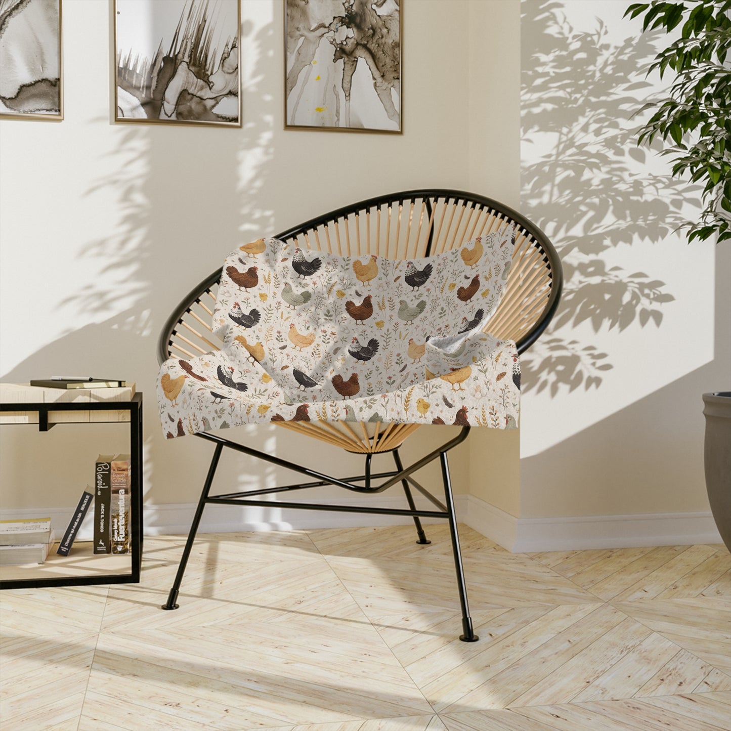 Chicken Pattern Velveteen Blanket – Cozy Farmhouse Throw for Chicken Lovers